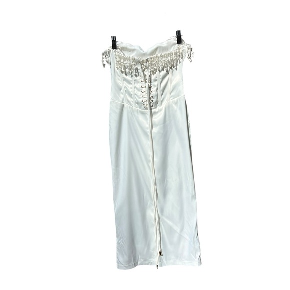 🌻NEW w/tag Micas White Beaded Strapless Corset Dress Size Small - Picture 4 of 12
